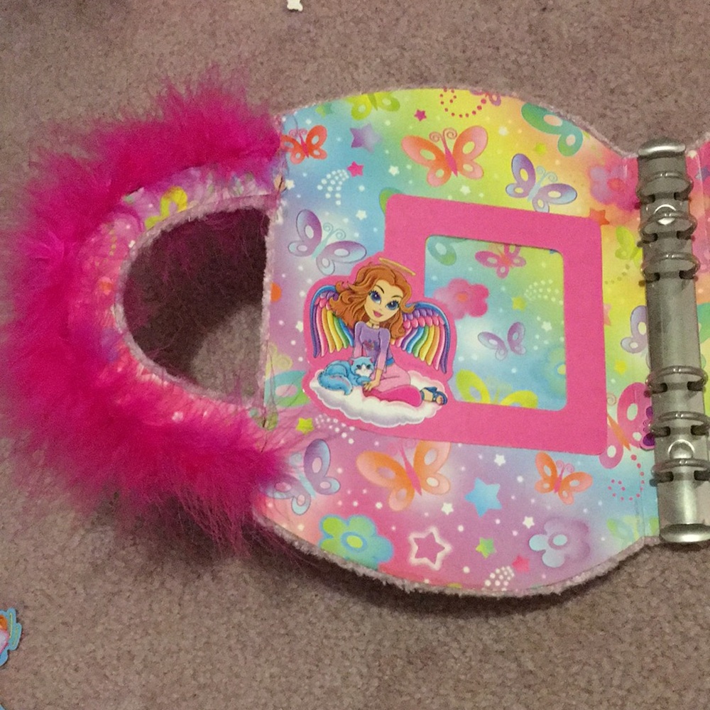 Fuzzy velvet Velcro Lisa Frank Angel Butterfly Hot Pink Binder - Picture 4 of 9
